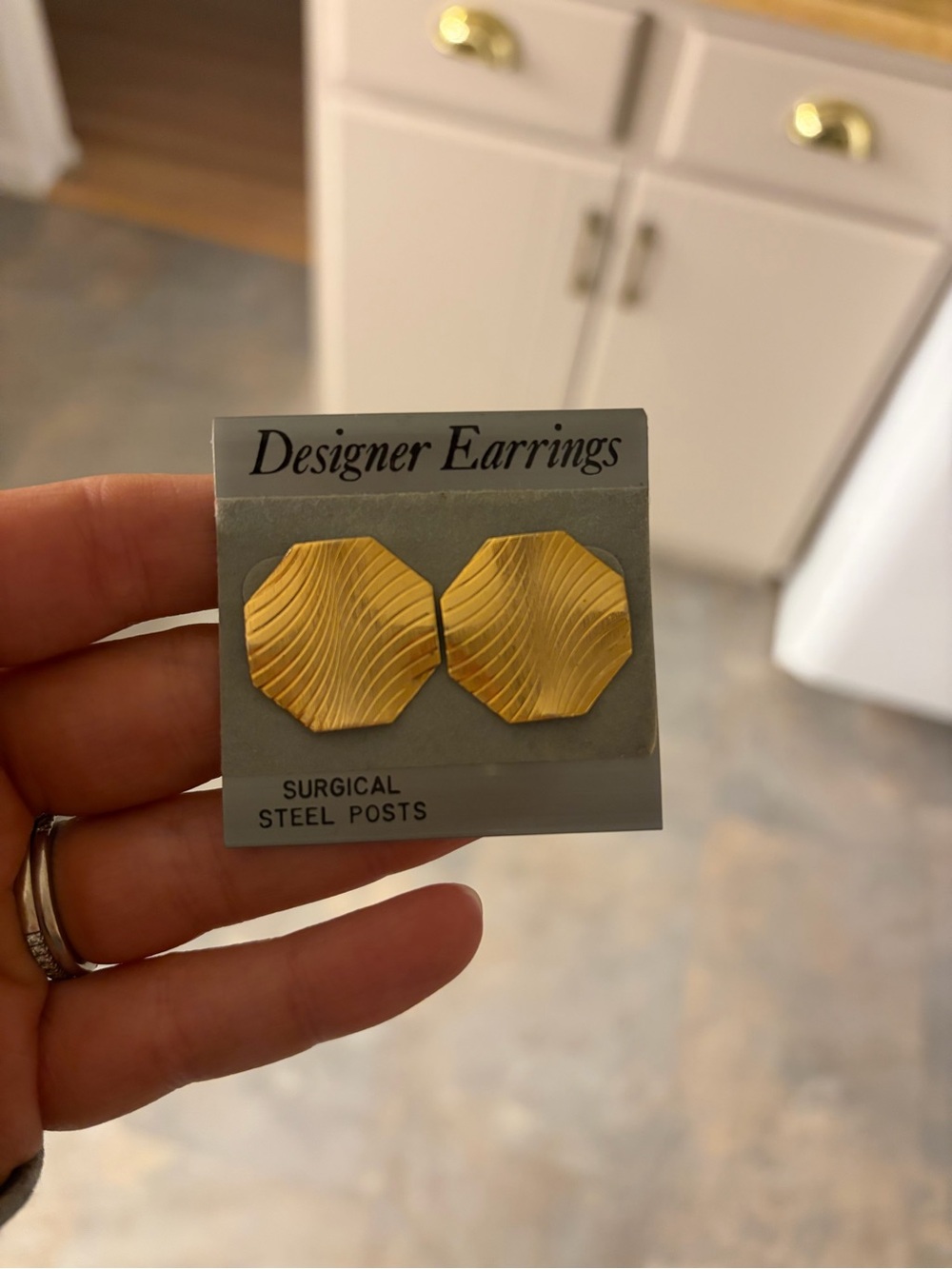 Designer Earrings - Gold Textured Octagon Studs